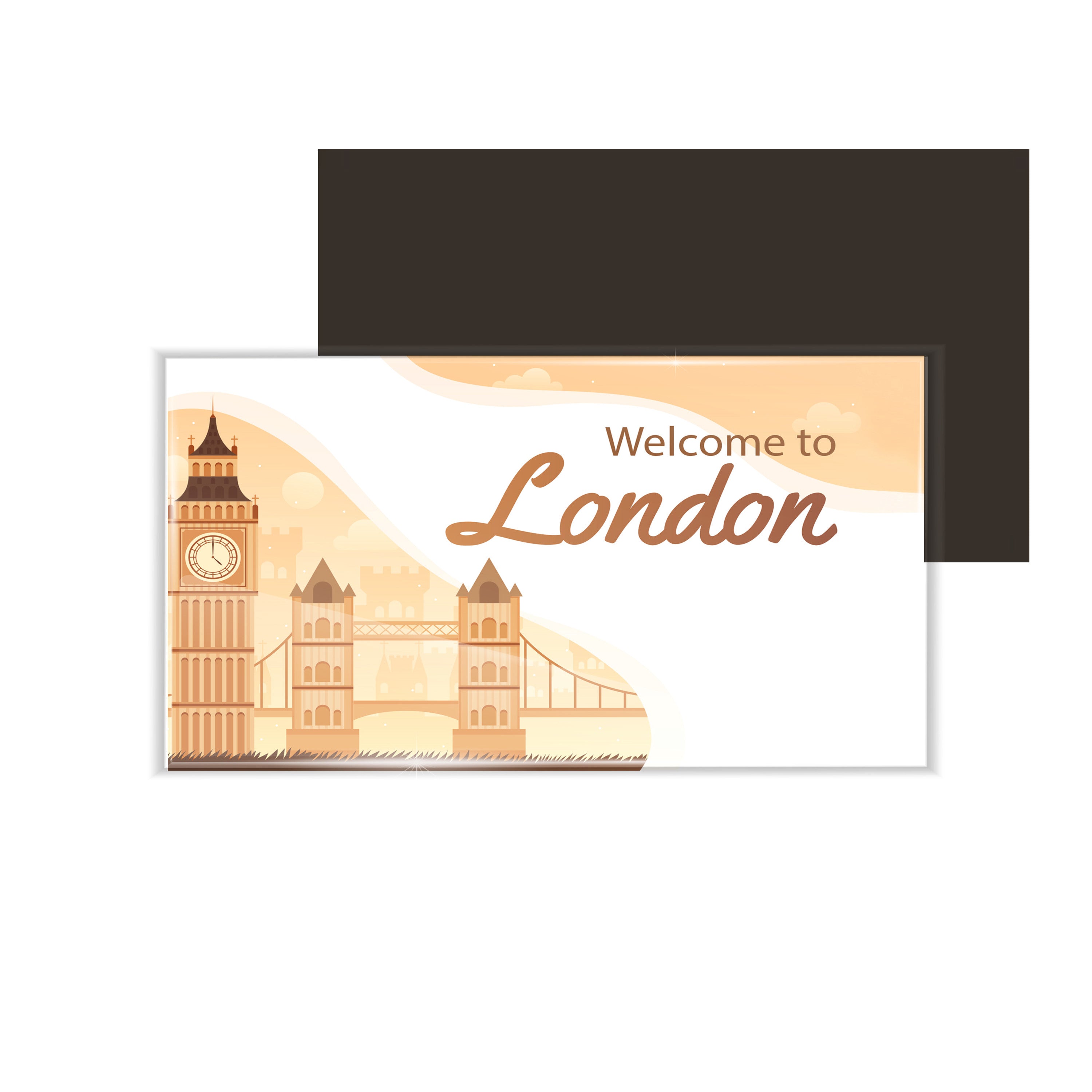 dhcrafts Fridge Magnet Rectangle Acrylic Glass (8.6 x 5.4 cm) Orange Travel London D1 Design Pack of 1